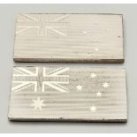 2X STERLING SILVER STAMPS WITH FLAGS OF NEW ZEALAND & AUSTRALIA, TOTAL WEIGHT 17G, 30X15MM