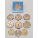 A Parcel of 10 Vintage Commemorative British Coins Including Crowns, Five Shillings, £2 Coins and 50