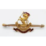 An Antique 15K Gold and Enamel West Riding Regiment Sweetheart Brooch. Comes in original Charles