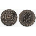 An 1833 Portuguese 40 Reis Bronze Coin - Please see photos for conditions.