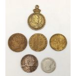 A Parcel of 6 Antique Coins and Tokens Comprising: 1902 Edward VII Crowned Medallion, 1788 George