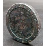 A 1797 Cartwheel Twopence King George III, see photos for condition. a/f