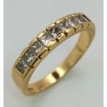 18K YELLOW GOLD PRINCESS CUT DIAMOND HALF ETERNITY RING, APPROX 0.70CT DIAMONDS, WEIGHT 3.1G SIZE L