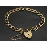 9K YELLOW GOLD CHARM BRACELET WITH PADLOCK CLASP AND SAFETY CHAIN, WEIGHT 11.5G