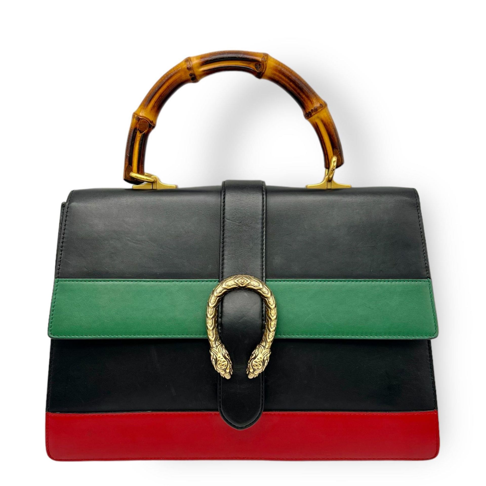 A Gucci Dionysus Bamboo Multi-Colour Leather Handbag with Dust Cover. Red, green and black