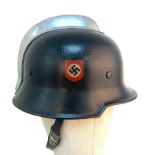 3rd Reich Fire Crew Helmet. A beautiful example with double decals and leather nape protector.