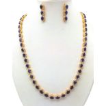 A Captivating Blue Sapphire and Diamond Necklace with Matching Earrings - set in Gold Plated 925