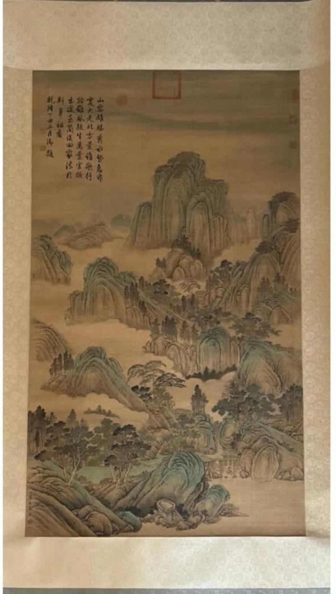 A Chinese Ink and Watercolour Landscape Scroll Artwork Attributed to Tang Dai (1673-1752). Inscribed