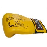 A BOXING GLOVE SIGNED BY THE EVER POPULAR ALAN MINTOR WORLD CHAMPION AT MIDDLEWEIGHT AND HIS SON