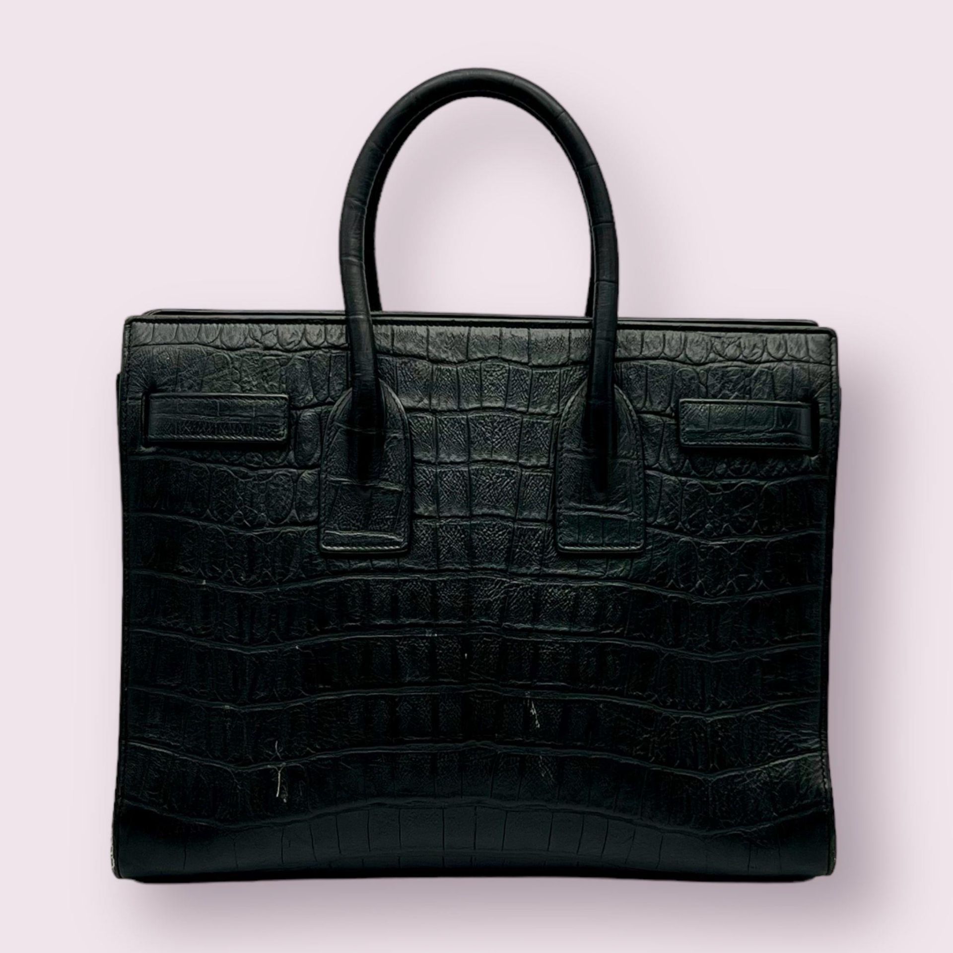 A Saint Laurent Sac de Jour Black Leather Tote Bag. Textured crocodile embossed black leather - Bild 4 aus 7