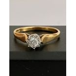 Hallmarked 18 carat yellow GOLD and DIAMOND SOLITAIRE RING. Having an 0 .25 carat DIAMOND set to top