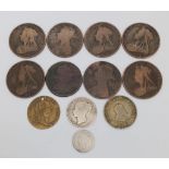 A Parcel of 12 Antique British Silver and Copper Coins Comprising; 1843 Silver 4 Pence, 1839