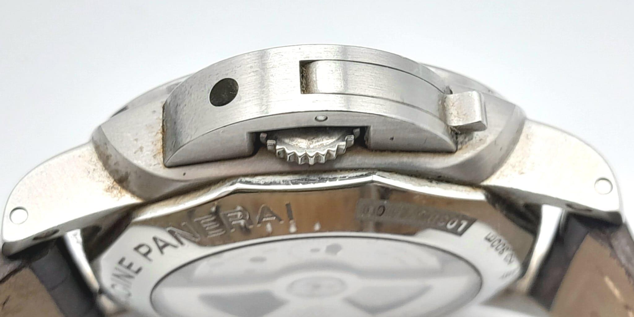 A "PANERAI LUMINOR GMT" WITH SKELETON BACK IN STAINLESS STEEL, A VERY SOUGHT AFTER PRESTIGE WATCH! - Image 8 of 11