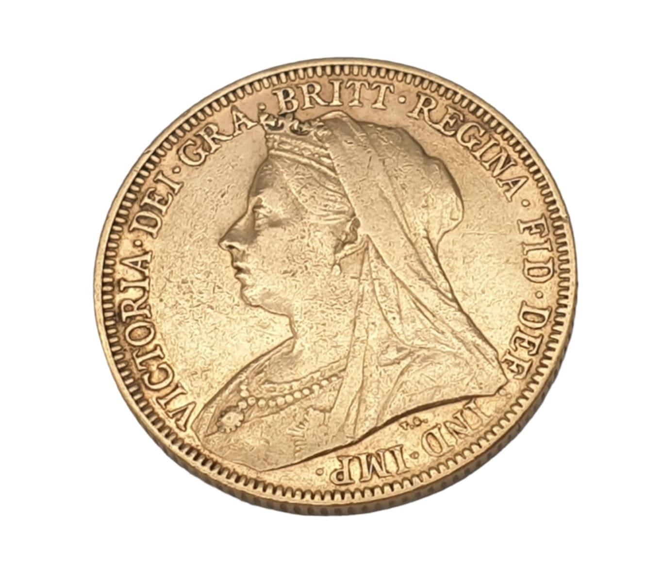 An 1896 Queen Victoria 22K Gold Full Sovereign Coin. Very Fine Condition but please see photos. - Image 2 of 2