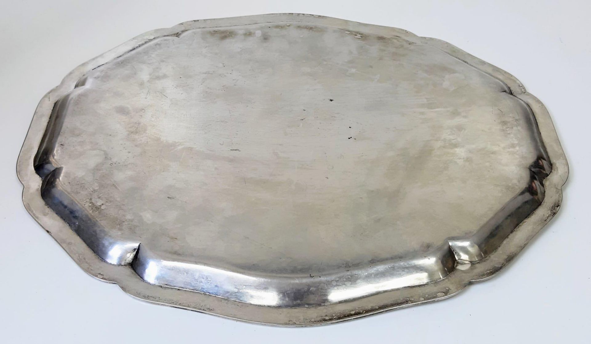 A Vintage 800 Silver Large Oval Salver. 1.3k. 48cm x 38cm. - Image 2 of 3