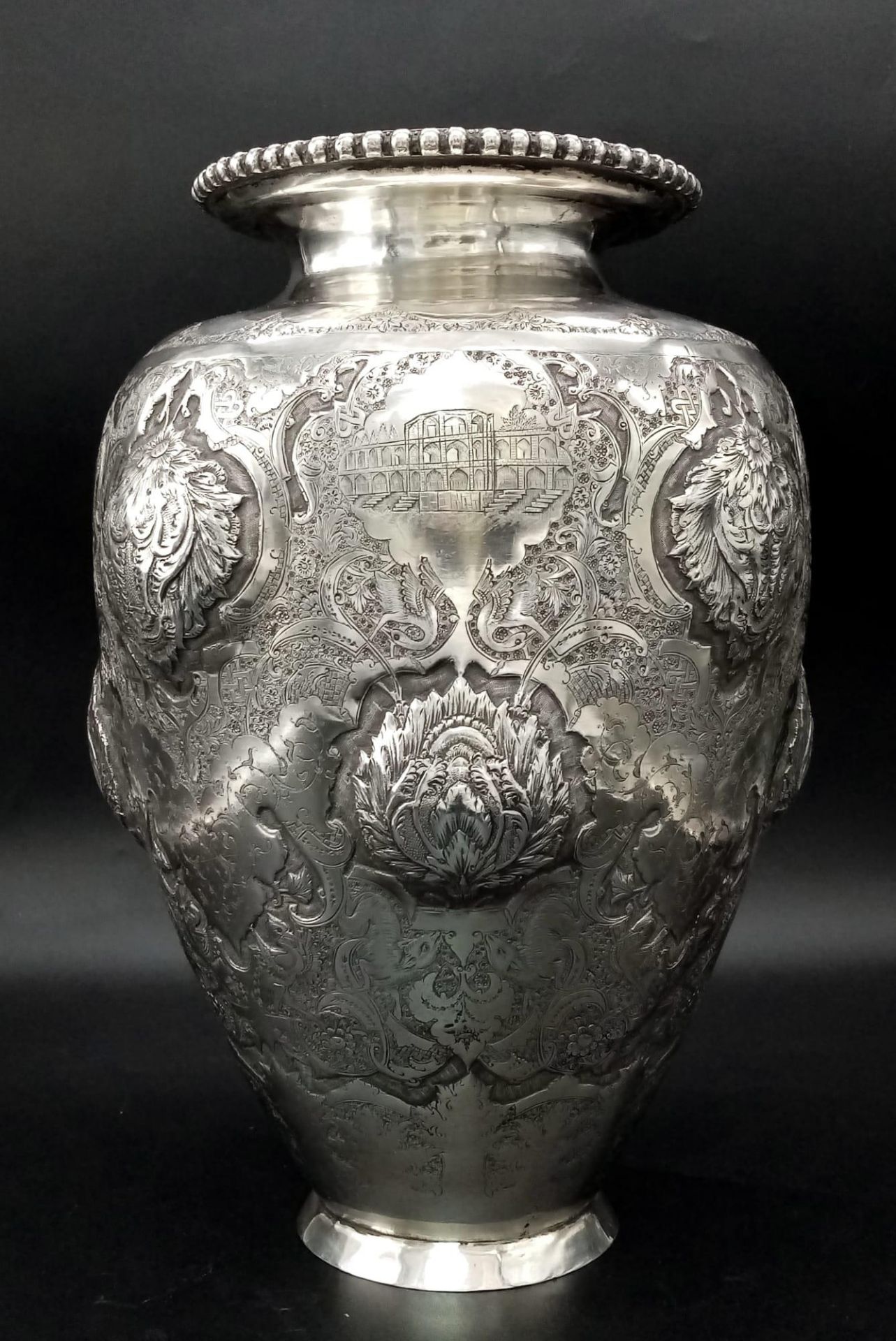 A mid-20th century Iranian (Persian) silver vase, Isfahan circa 1950 by Abbas. Of rounded tapering