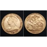 An 1894 Queen Victoria 22K Gold Half Sovereign Coin. VF but please see photos.