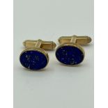 Vintage pair of Gentlemans 9 carat GOLD CUFFLINKS set with Lazulis Lazuli. Beautiful condition. Full