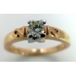 A 9k Yellow Gold Diamond Solitaire Ring. 0.25ct round brilliant cut diamond. Size M. 3.14g total