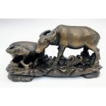 A Superb Quality Chinese 19th Century Bronze Depicting Two Water Buffalo. 13cm x 7cm. 1.4k