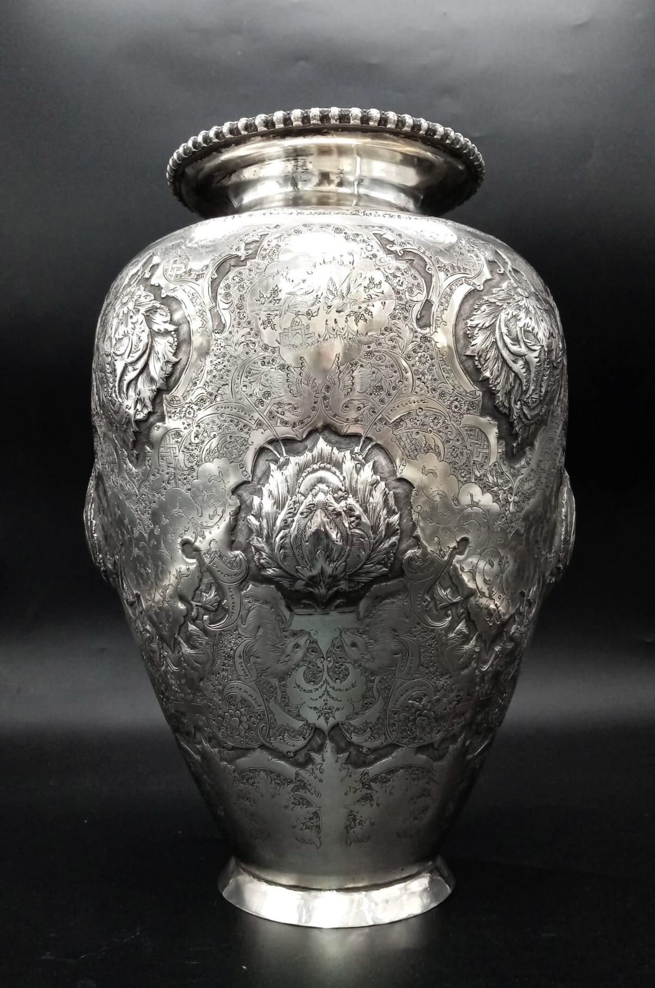 A mid-20th century Iranian (Persian) silver vase, Isfahan circa 1950 by Abbas. Of rounded tapering - Image 4 of 11