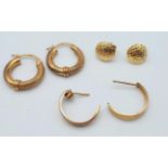 3 PAIRS OF 9K GOLD EARRINGS . 2.4gms