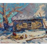 Oil painting In the courtyard Kalenyuk Alex "№Kalen 317 In the courtyard is an oil painting that