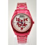 A Vivienne Westwood 'Let it Rock' Ceramic Ladies Watch. Shocking pink bracelet and case - 35mm.