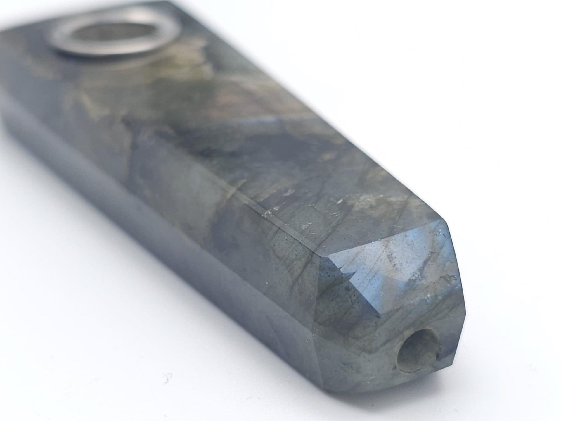 A fancy shaped, labradorite (variety blue flash) smoking pipe. In clean/unused condition with no - Bild 6 aus 9