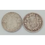 Two Very Fine Condition WW1 Silver Half Crown Coins 1914 & 1918. 28.06g in total weight.