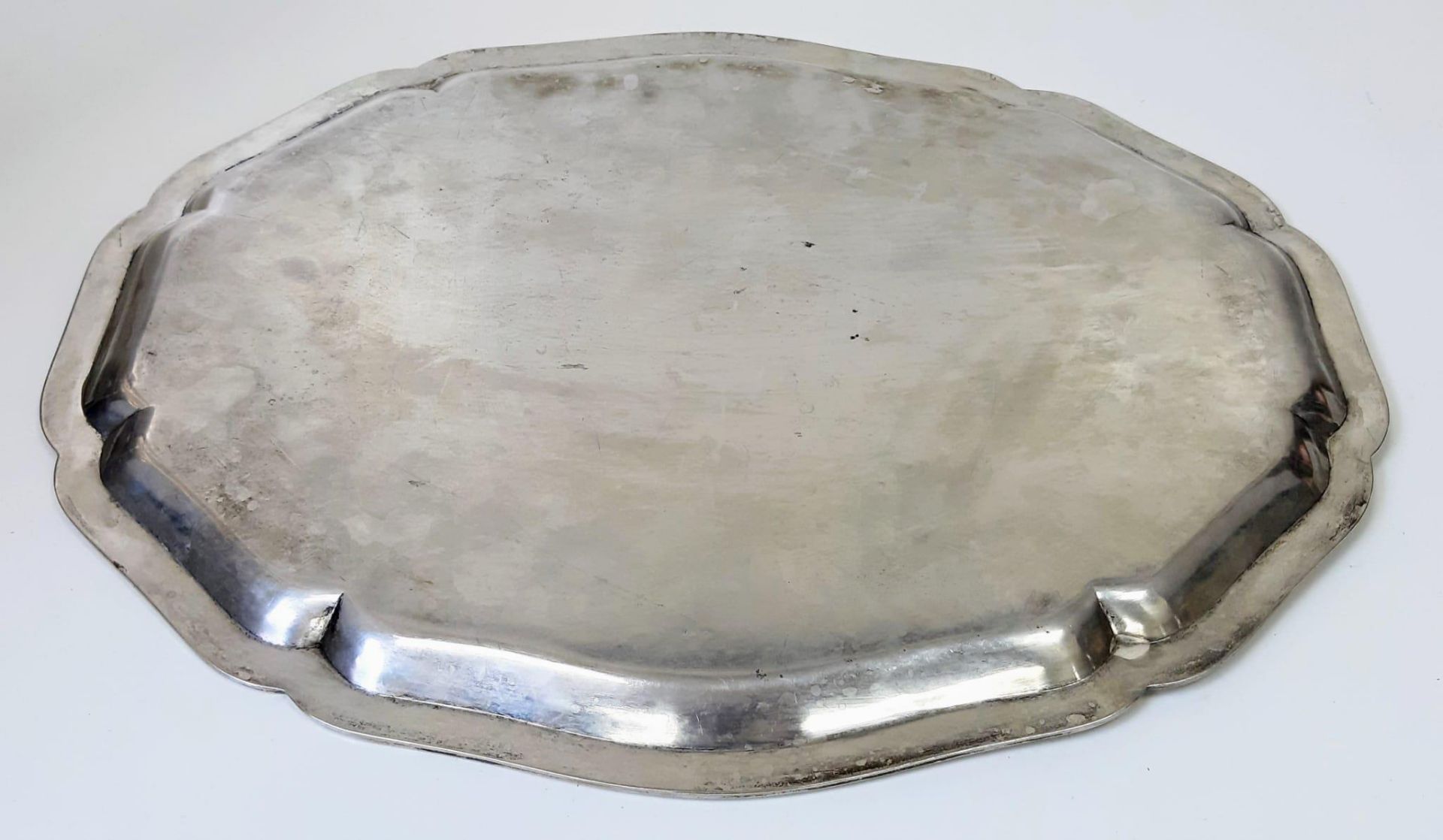 A Vintage 800 Silver Large Oval Salver. 1.3k. 48cm x 38cm. - Image 3 of 3