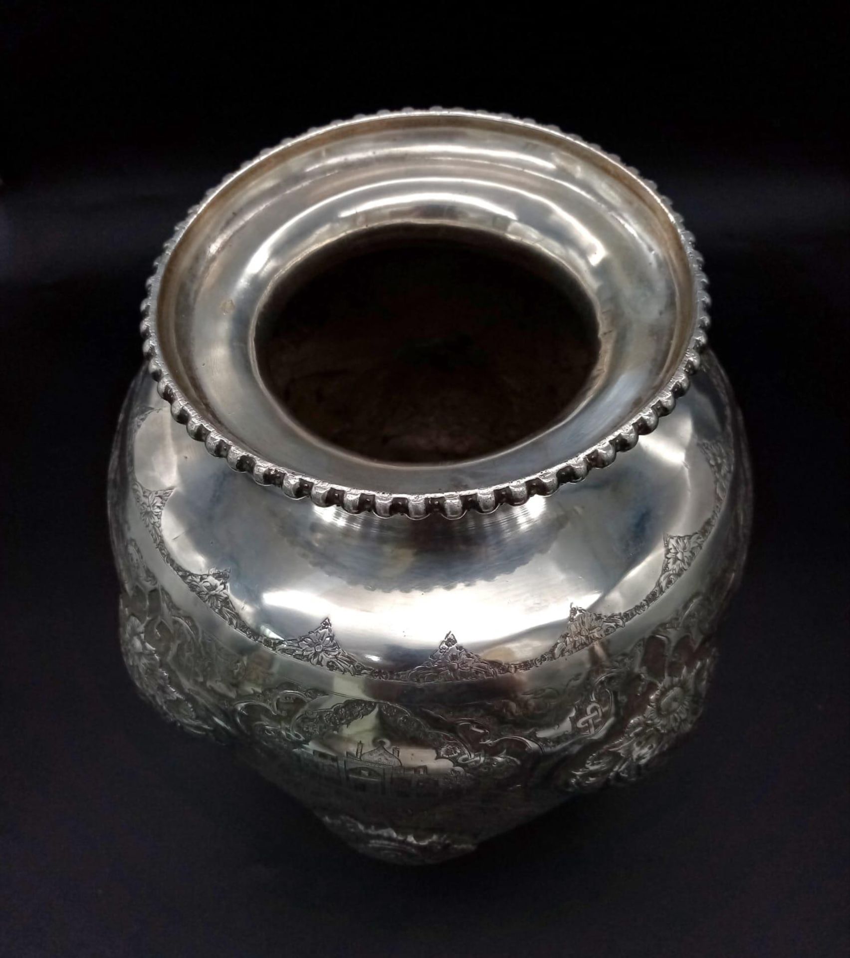 A mid-20th century Iranian (Persian) silver vase, Isfahan circa 1950 by Abbas. Of rounded tapering - Image 10 of 11