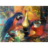 Abstract oil painting Still life with a parrot Anatoly Borisovich Tarabanov. "№Tar 25 Looking for an