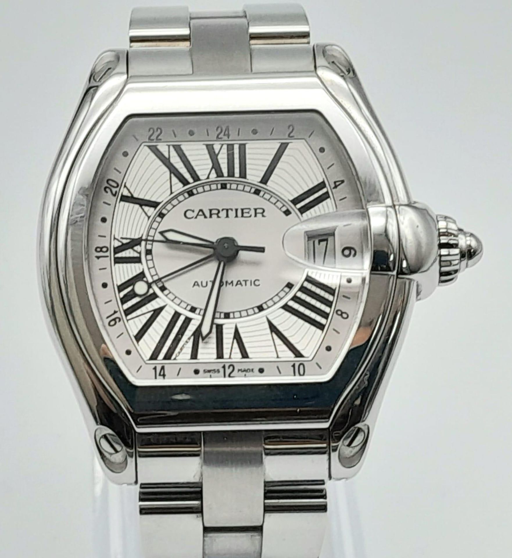 A Cartier Roadster Automatic Gents Watch. Stainless steel strap and case - 40mm. Two tone silver