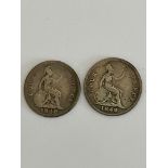 2 x Early Victorian SILVER GROATS (4 pence coins) Consecutive years 1848 and 1849. Complete with