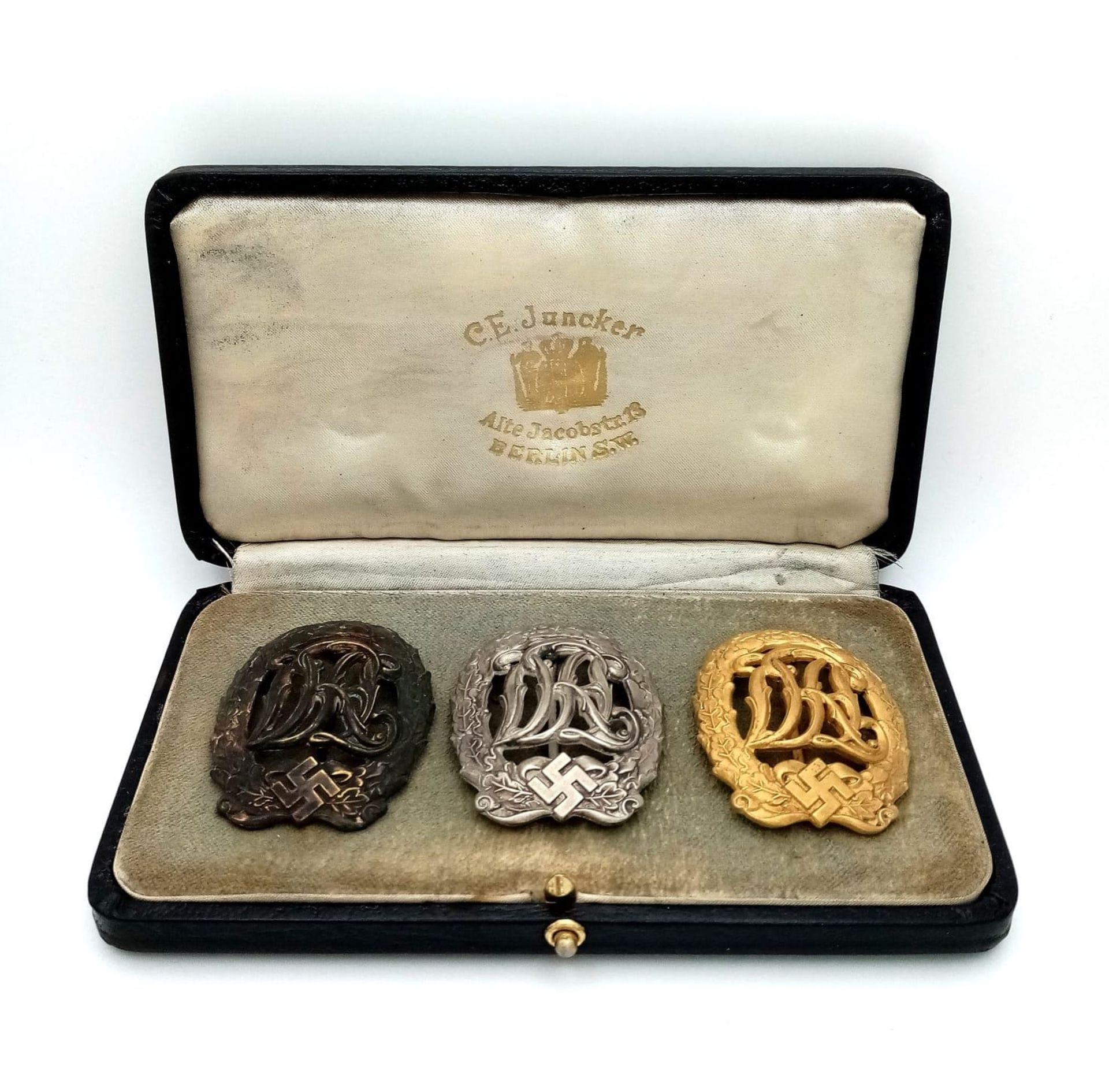 WW2 German DRL Sports Badge Set. Bronze, Silver and Gold.