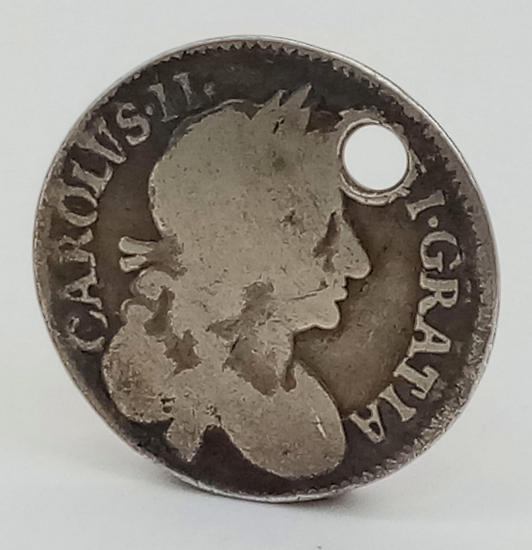 A 1679 Dated Maundy Charles II Silver Four Penny Coin Drilled as Pendant.