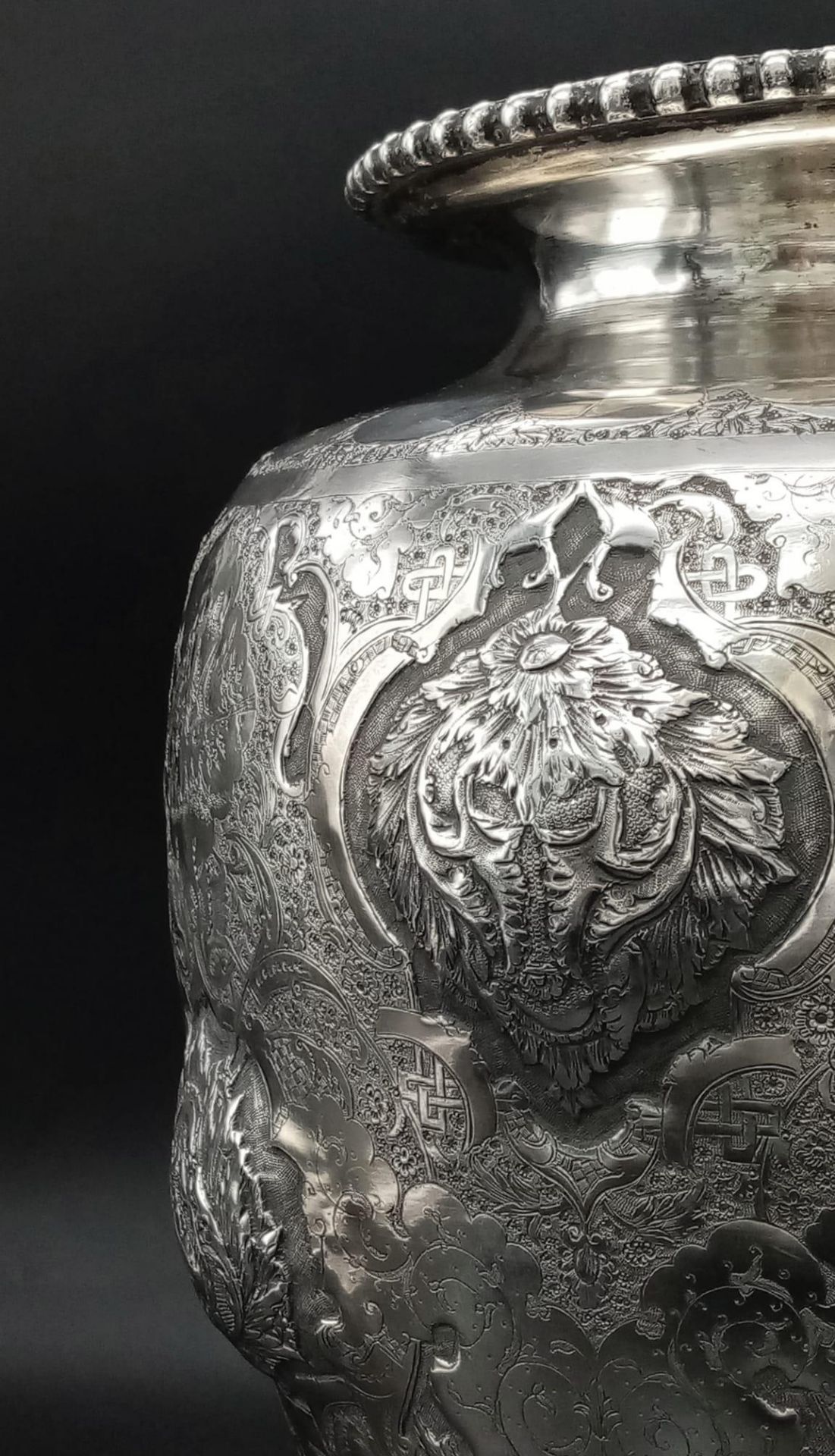 A mid-20th century Iranian (Persian) silver vase, Isfahan circa 1950 by Abbas. Of rounded tapering - Image 3 of 11
