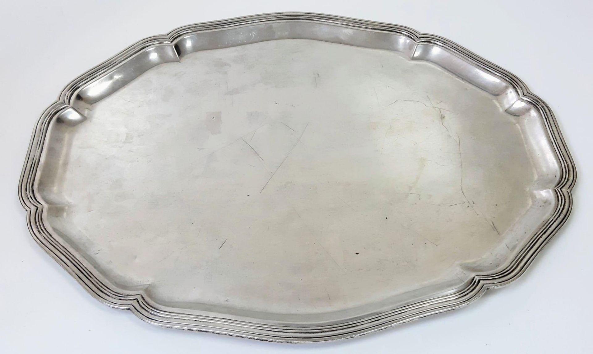 A Vintage 800 Silver Large Oval Salver. 1.3k. 48cm x 38cm.