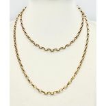 A 9K Yellow Gold Elongated Link Matinee Length Necklace. 72cm. 6.46g
