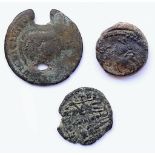 Three Ancient Coins of Unknown Origin. Please see photos for finer details.
