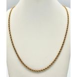 A Vintage 9K Yellow Gold Rope Necklace. 62cm. 8.97g