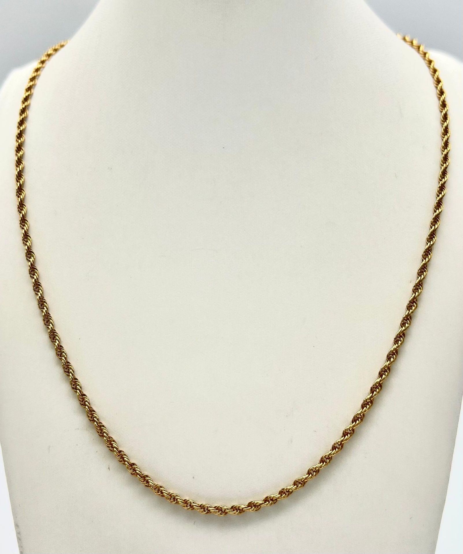 A Vintage 9K Yellow Gold Rope Necklace. 62cm. 8.97g