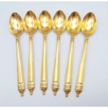 A SET OF TIFFANY & CO 18K YELLOW GOLD SPOONS. SET OF 6 SPOONS. TOTAL WEIGHT 82G
