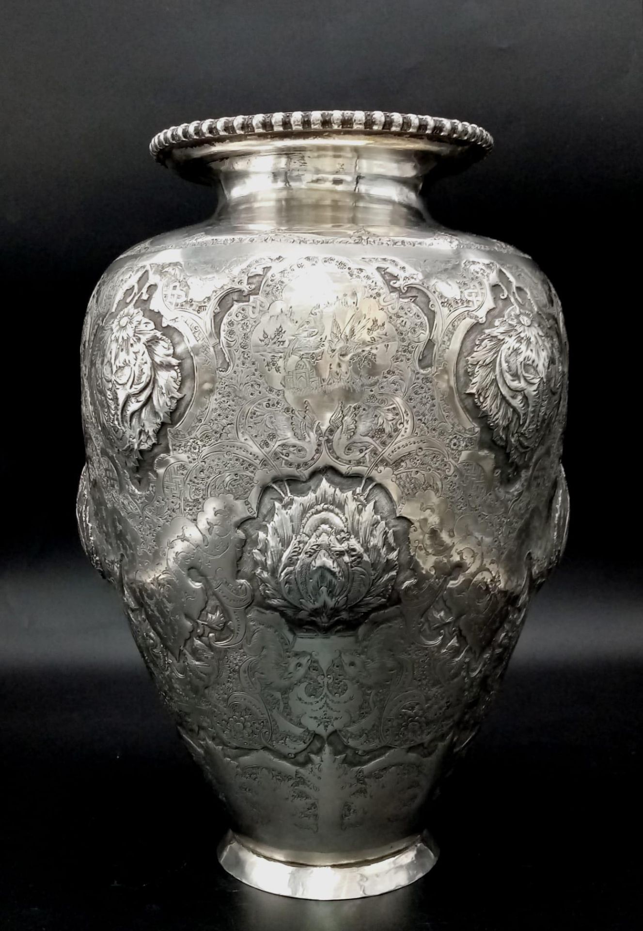 A mid-20th century Iranian (Persian) silver vase, Isfahan circa 1950 by Abbas. Of rounded tapering - Image 2 of 11