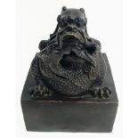 A Superb Antique Large Chinese Bronze Dragon King Seal. Wonderful detail and patina. Base 12cm x