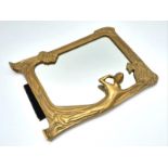 Vintage Brass Art Nouveau Style Brass "Lady by the Lake" Table Mirror with the original backing.