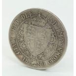 A Very Fine Condition 1899 Queen Victoria Silver Half Crown Coin.