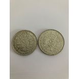 2 x WWII SILVER FLORINS Consecutive years 1944 and 1945. Condition extra fine/brilliant. Possibly