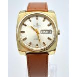A Vintage Bulova 23 Jewel Automatic Gents Watch. Brown leather strap. Two-tone case - 36mm. Silver